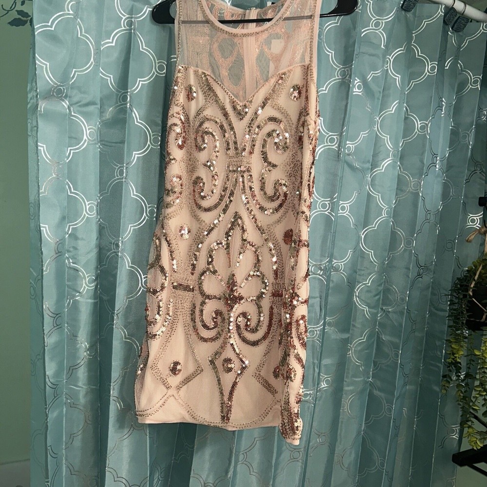 Vvm Curve Formal Dress. Size Medium.  Rose Gold. Sheer Top.  NWT. Has Stretch
